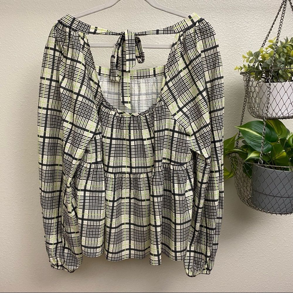 Topshop Smock Blouse in Green Check - Picture 7 of 10